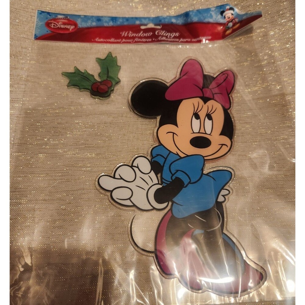 Disney Minnie Mouse Mistletoe Holly Christmas Gel Window Clings Reusable Jelz